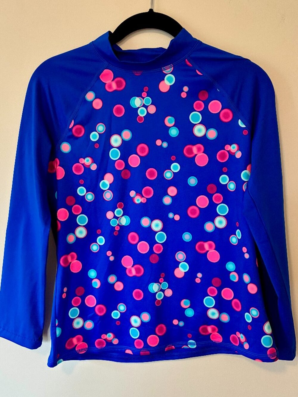 Lands End Girls XL 14-16 Pink Turquoise PolkaDot NavyBlue MockNeck RashGuard